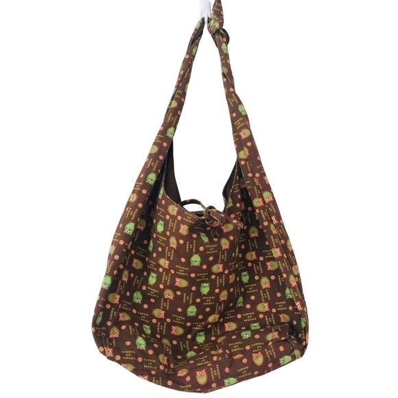 Y2K Hippie Bohemian Oversized Owl Print Canvas Fabric Tote Crossbody Book Bag - Picture 1 of 10